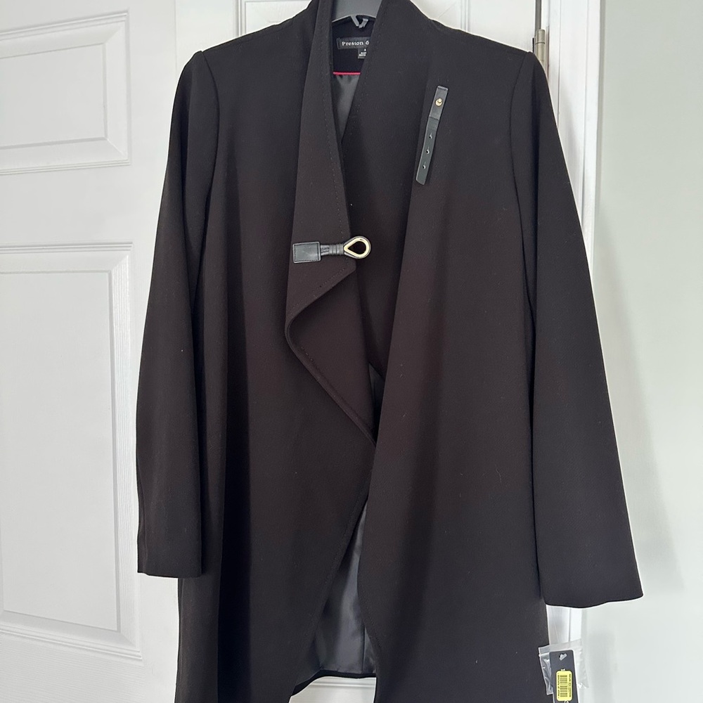 Preston & York Black Trench Coat with Waterfall Front